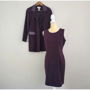 Vintage WORTHINGTON Purple Faux Suede 2-Piece Suit: Size 6 Petite Dress & Jacket